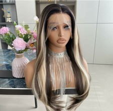 Parrucca ombra bionda marrone HD pizzo anteriore miscela capelli umani evidenzia ricci ondulati