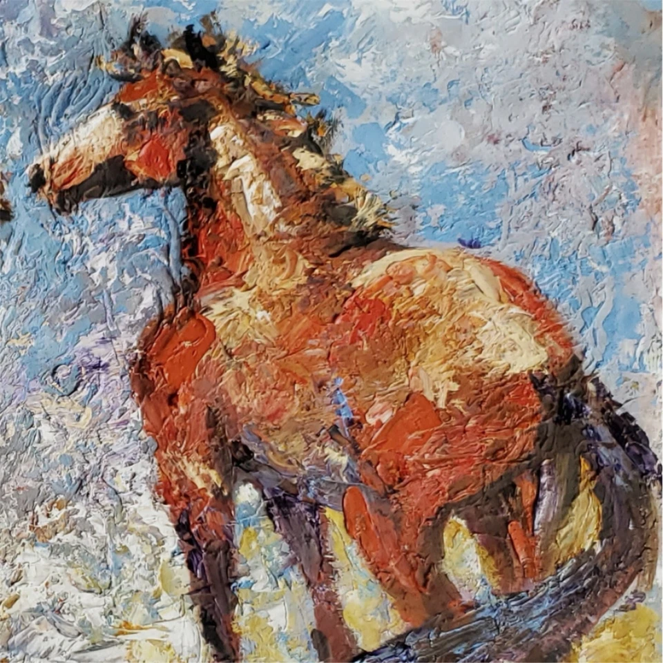 Pintura a óleo arte original animais garanhões equinos cavalos ANDRE DLUHOS - Imagem 3 de 4