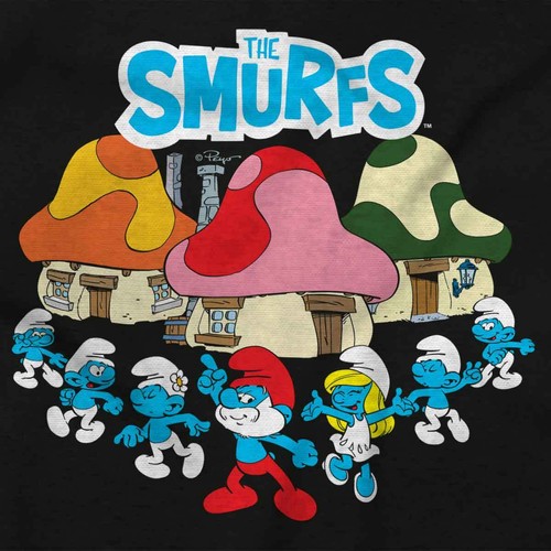 Retro The Smurfs Cartoon Mushroom Houses Toddler Boy Girl Youth T Shirt Tee - Picture 2 of 6
