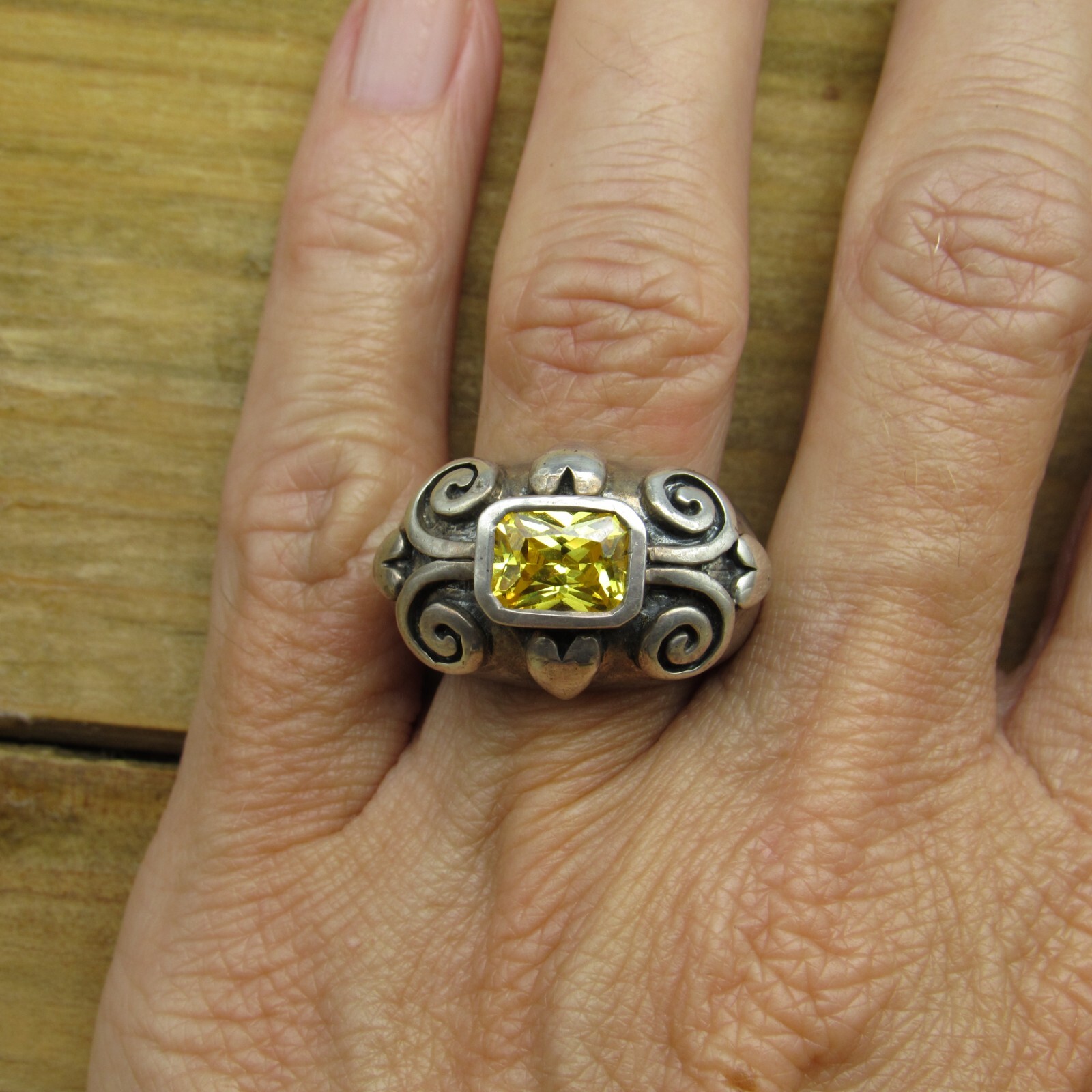 Vintage Sterling Silver Ring Rectangle Synthetic … - image 7