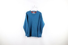 Vtg 90s Woolrich Mens Medium Distressed Blank Wool Knit Crewneck Sweater Blue