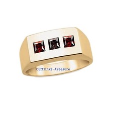 Natural Garnet  Smoky Quartz Gemstones 925 sterling silver Gold Plated Ring 45