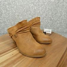 Not Rated Ankle Boots Womens 8 Tan Faux Leather Sherpa Lined Slip On Chunky Heel