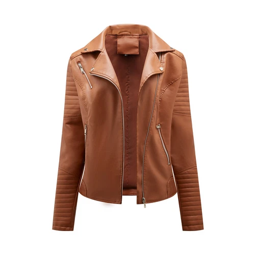 Damen Lederjacke Revers Bikerjacke Kunstleder Übergangsjacke Jacken - Bild 13 von 23