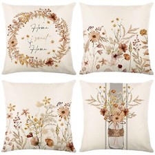 Floral Pillow Covers 18"x18" Set of 4 Fall Vintage Decorative Rustic Farmhous...