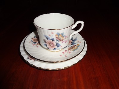 Vintage Salisbury Bone China England Trio weiß mit Blumendekor