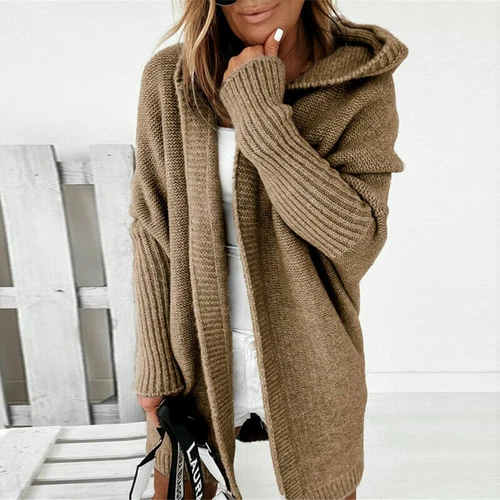 NEU Damen Winter Warm Lange Strickjacke Mantel Kapuze Langarm Cardigan Outwear - Bild 26 von 37