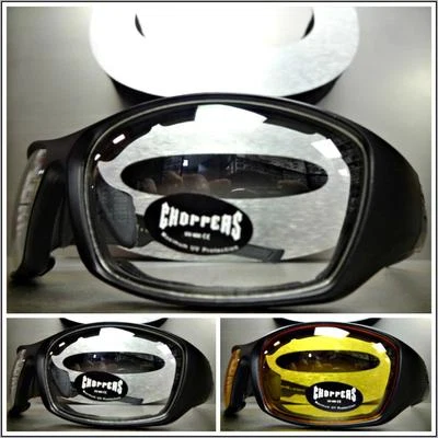 Herren CHOPPERS Motorradfahrer Brille Biker Wrap Schutzbrille Gelb Klar - Bild 1 von 4