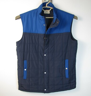 Marine Layer Men's Size Large Two Tone Blue Quilted Snap & Zip Two Pocket Vest
