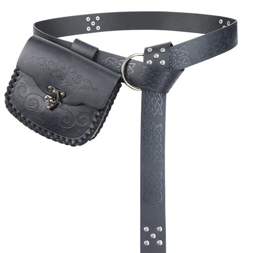 PU Leather Medieval Retro Style Waist Bag Cosplay Prop Pouch Embossed Bag - Picture 5 of 14