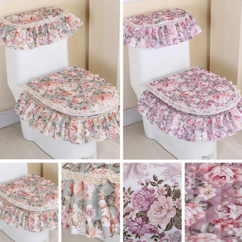 3x Floral Toilet Seat Cover Closestool Tank Top Covers Zip Lid Pad