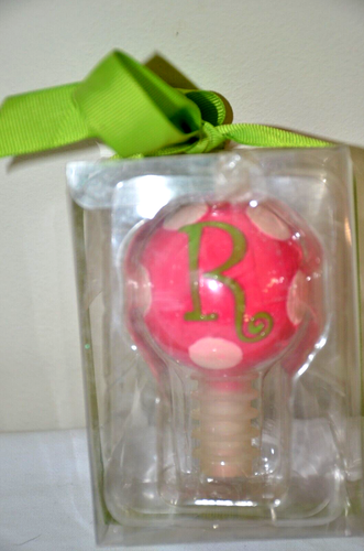 NEW MSC Monogram Initial "R" Polka Dot Bottle Wine Stopper PINK WHITE - Picture 7 of 7