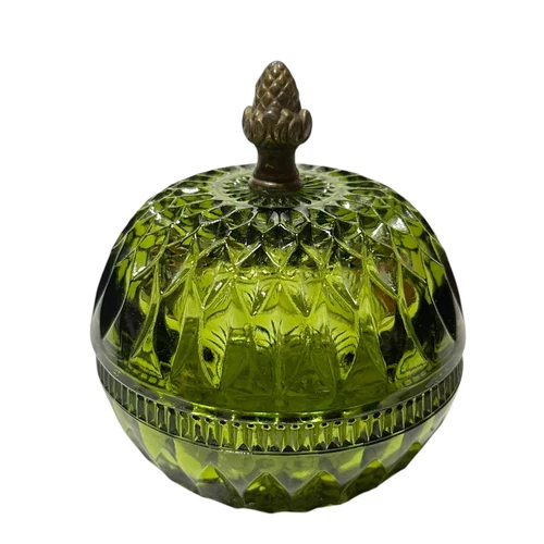 Vintage Indiana Glass Mount Mt. Vernon Round Candy Dish w/ Cover Acorn Finial
