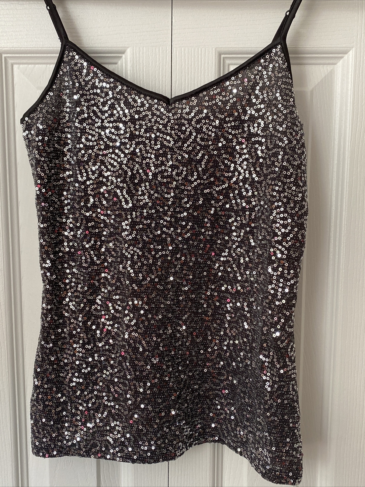 EXPRESS  gray sequin spaghetti strap Top Size XS - image 5