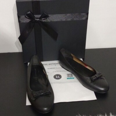 Burberry Shoes Ballet Flats Black Leather Bow Detail Slip On