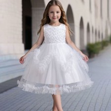 Kids Princess Flower Girls Puffy Lace Mesh Tutu Dress Birthday Wedding Ball Gown
