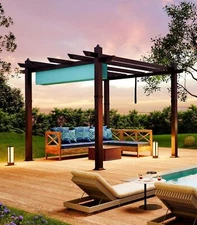 10'x10' Aluminum Pergola w/Retractable Canopy , Outdoor Patio Pergola Sun Shade