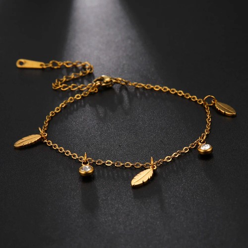 Leaf Crystal Anklet Stainless Steel Anklet - Bild 4 von 5