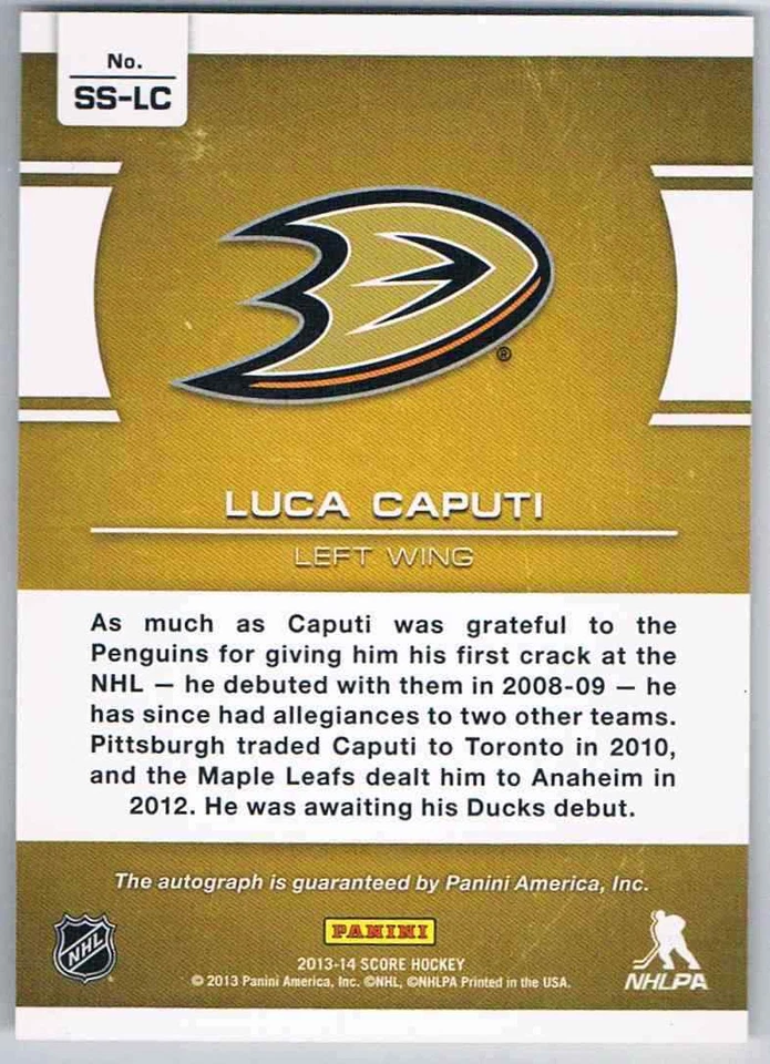 2013-14 SCORE SIGNATURES LUCA CAPUTI AUTO TORONTO MAPLE LEAFS #SS-LC - Image 2 of 2
