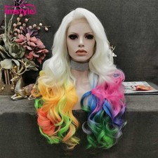 Rainbow Multicolr Synthetic Lace Front oLong Wavy Heat Resistant Fiber Wig