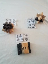 Wooden Puzzles Brain Teaser Puzzle Lot of THREE Plus INSTRUCTIONS  