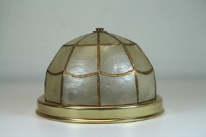 Vintage Capiz Shell Flush Mount Ceiling Brass Light Fixture Lamp