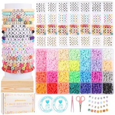 Friendship Bracelet Kit with 28 Colors, 5040 Clay Beads, 1200 Letter Beads fo...