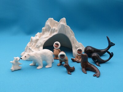 Hagen-Renaker Minis EISHÖHLE 3 süße Inuit Figuren Eisbären Robben Wale