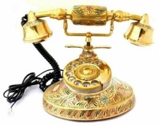 Fashioned Telephone Golden Engrave Nautical Solid Brass Vintage Rotary Phone Old