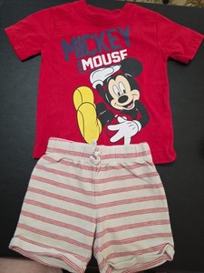 Boys Sz 12m Mickey Mouse Tshirt And Matching Shorts