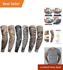 Stylish 6-Piece Arm Tattoo Sleeves with UV Protection for Men - Multicolor Set