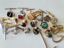 15 x tie pins / tie tacks all vintage red stone set gold silver pearly J green..