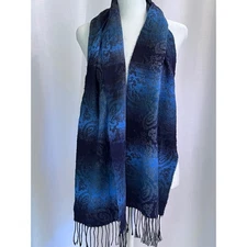 Cejon Made in Italy Blue Ombre Paisley Patterned Fringe Acrylic Scarf