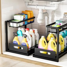 Under Kitchen Sink Organizer 2 Tier Pull Out Bathroom Sink Organizers  Storage