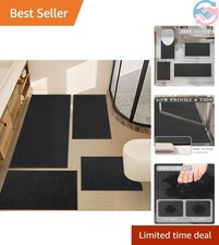 Bathroom Rugs Thin Bath Mat Sets 4 Pieces Quick Dry,Black
