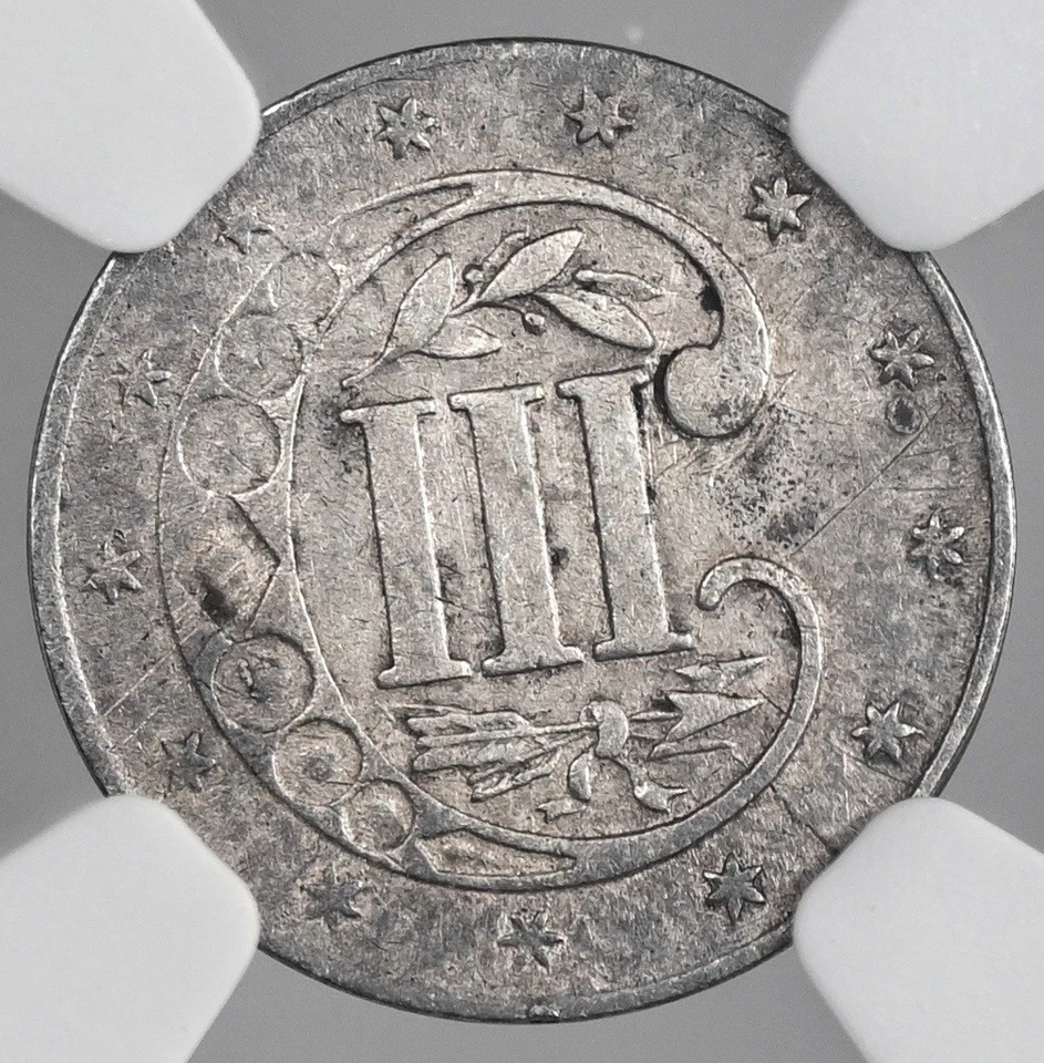 1854  3CS THREE CENT SILVER PIECE  NGC AU DETAILS "OBV SCRATCHED"   #8404746-014 - Image 3 of 4
