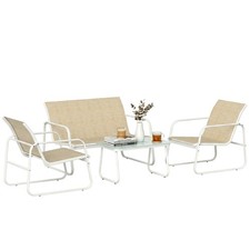 Outsunny Set da Giardino con Vetro Temperato, 4 Pezzi, Cachi e Bianco