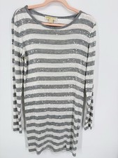 Michael Kors Women's Gray White Stripe Seguin Mini Shirt Dress Party Medium Glam