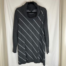 White House Black Market Gray Stripe Cowl Neck Sweater Tunic Dress