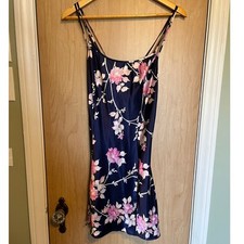 Frederick's of Hollywood Strappy Cross Back Slip Dress Nightgown Floral Coquette