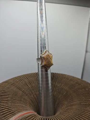 925 Silver Vintage Star Shaped Ring Two Toned Yellow Stones Size 8