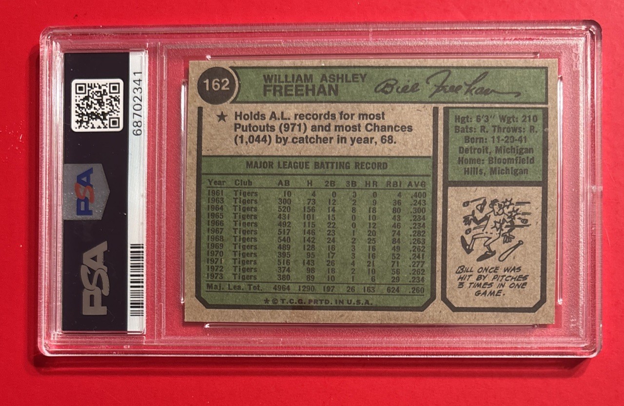 1974 TOPPS BILL FREEHAN #162 PSA 7 Graded Baseball Card Vtg DETROIT TIGERS view 2