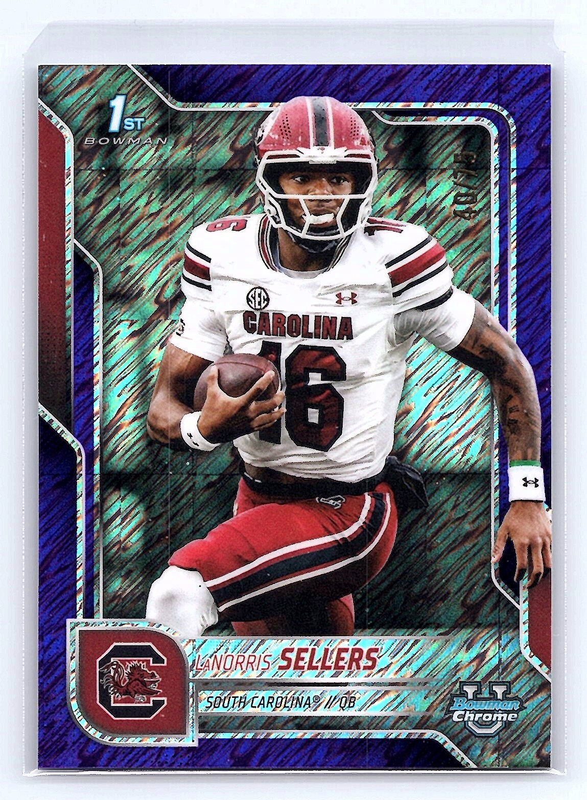 LaNorris Sellers 2025 Bowman U Chrome #168 Purple Shimmer Refractor #/75 *ab