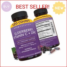 Viva Naturals Elderberry with Vitamin C and Zinc 120 Capsules - 1000mg Sambucu