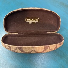 Coach Signature C Hard Clamshell Eye Glasses Case - Tan Brown 6" Long - eyeglass