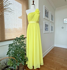 Allure Bridals Formal Dress Size 12 Lemon Yellow One Shoulder Goddess Style 1279