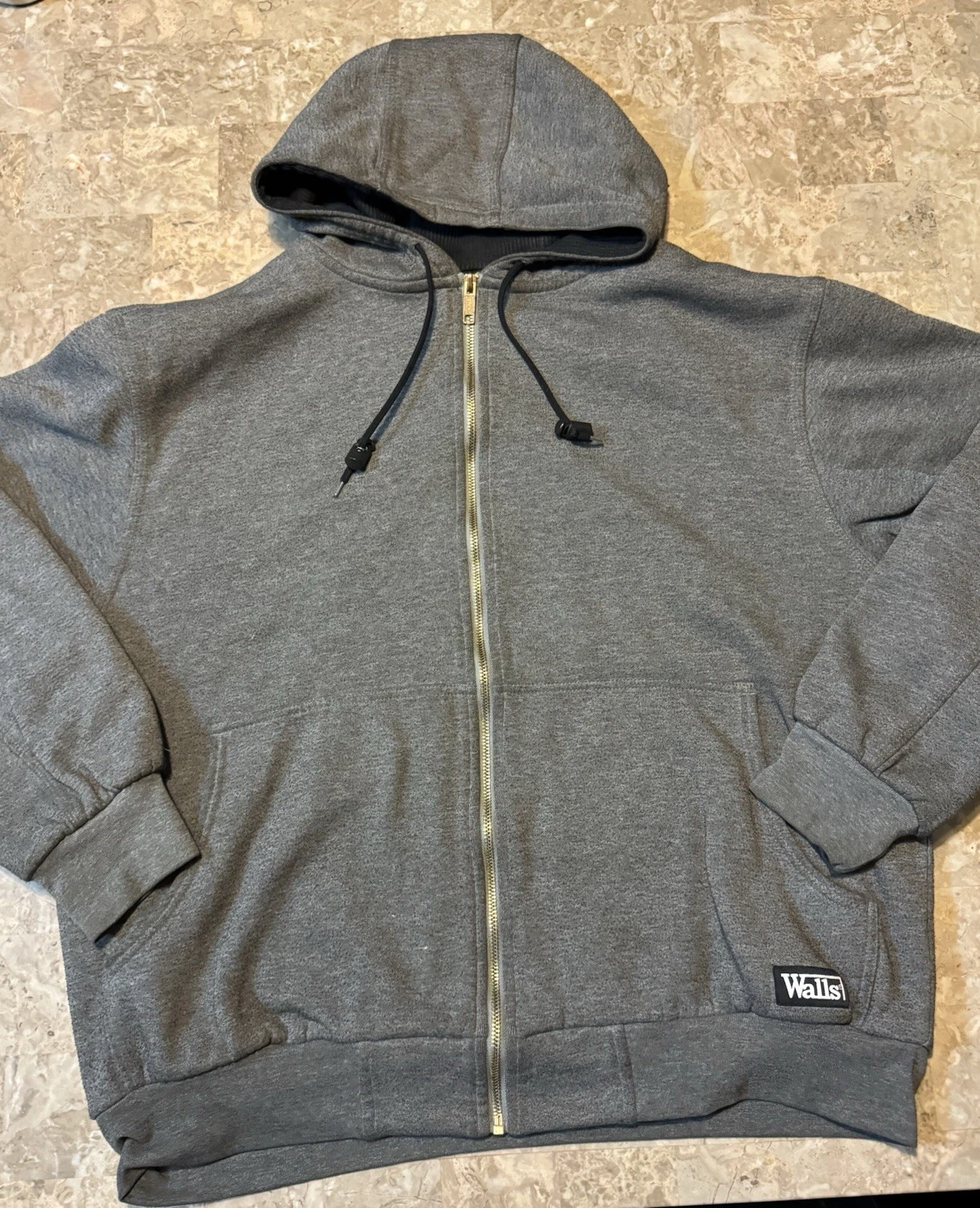 Walls Workwear Mens Large Gray Hoodie Zip Sweatshirt Thermal Lined Jacket Zip Up