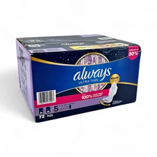 Always Ultra Thin Overnight Pads with Wings, Extra Heavy (Size 5) - 72 Count