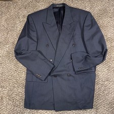 Vintage Pierre Balmain 42R Navy Blue Pinstripe Double Breasted Wool Blazer