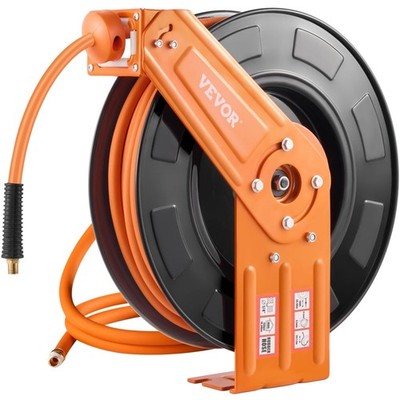 Retractable Air Hose Reel, 3/8IN x 100FT Rubber Air Hose Max 300PSI, Air Comp...